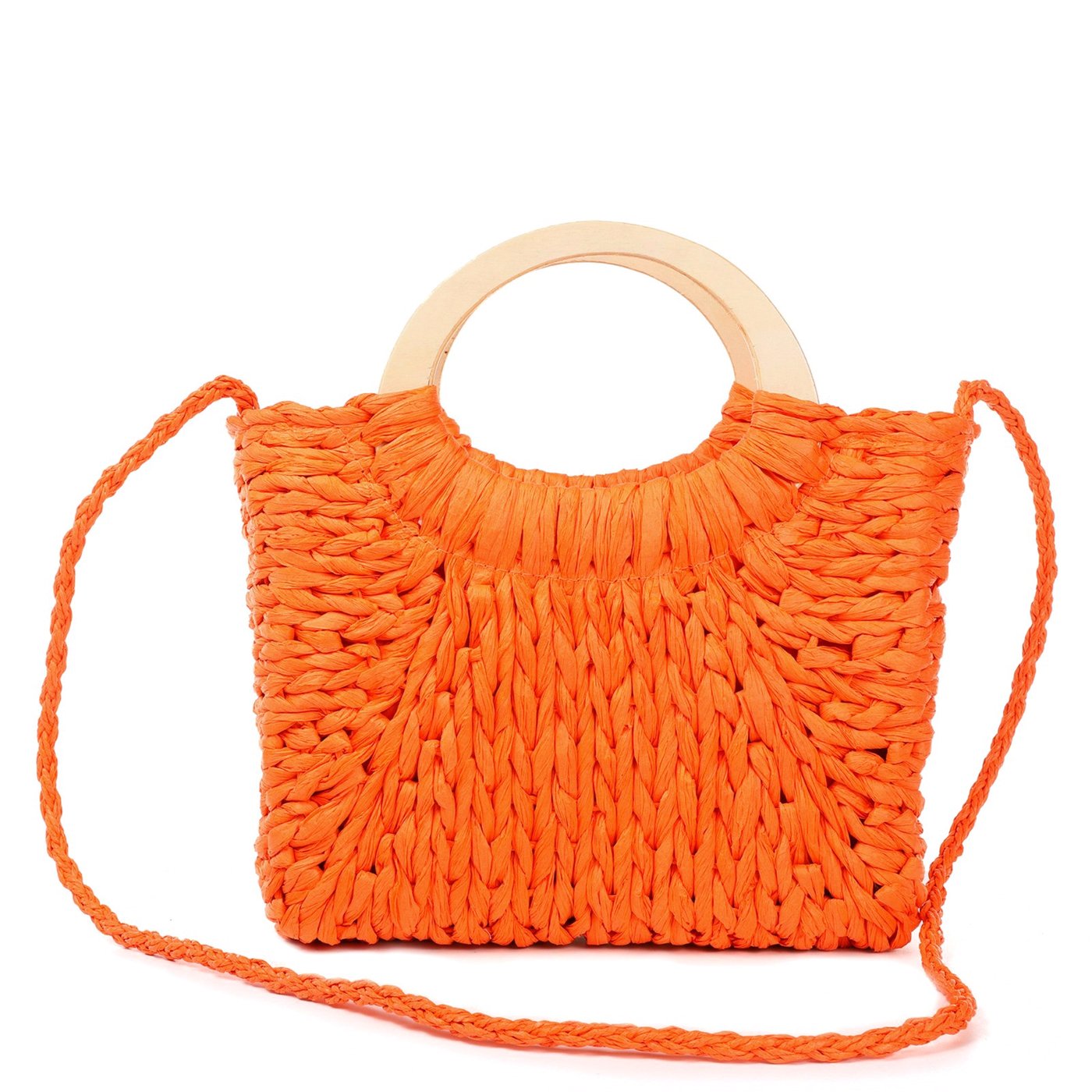 Straw bag with wooden handle GB