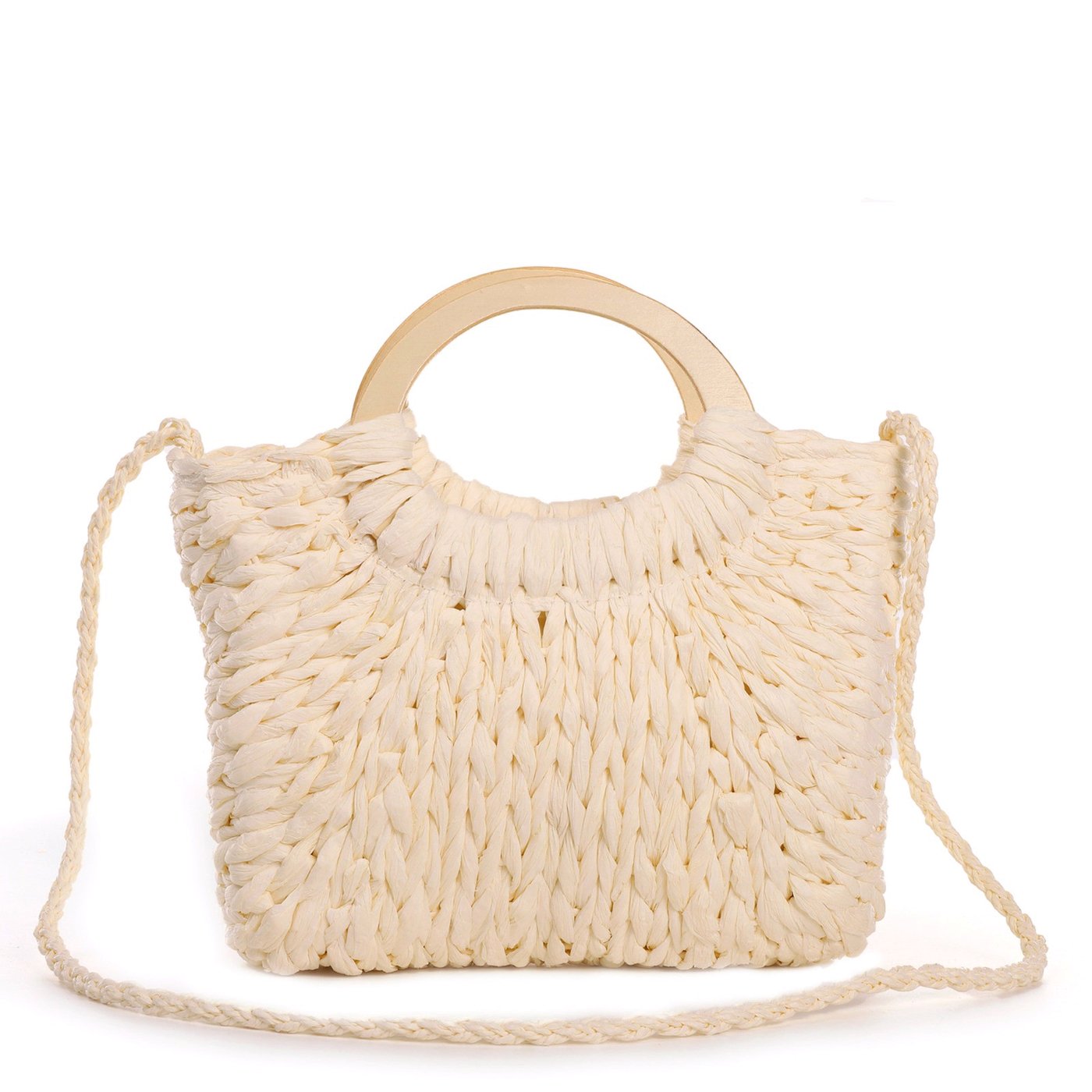 Straw bag with wooden handle GB