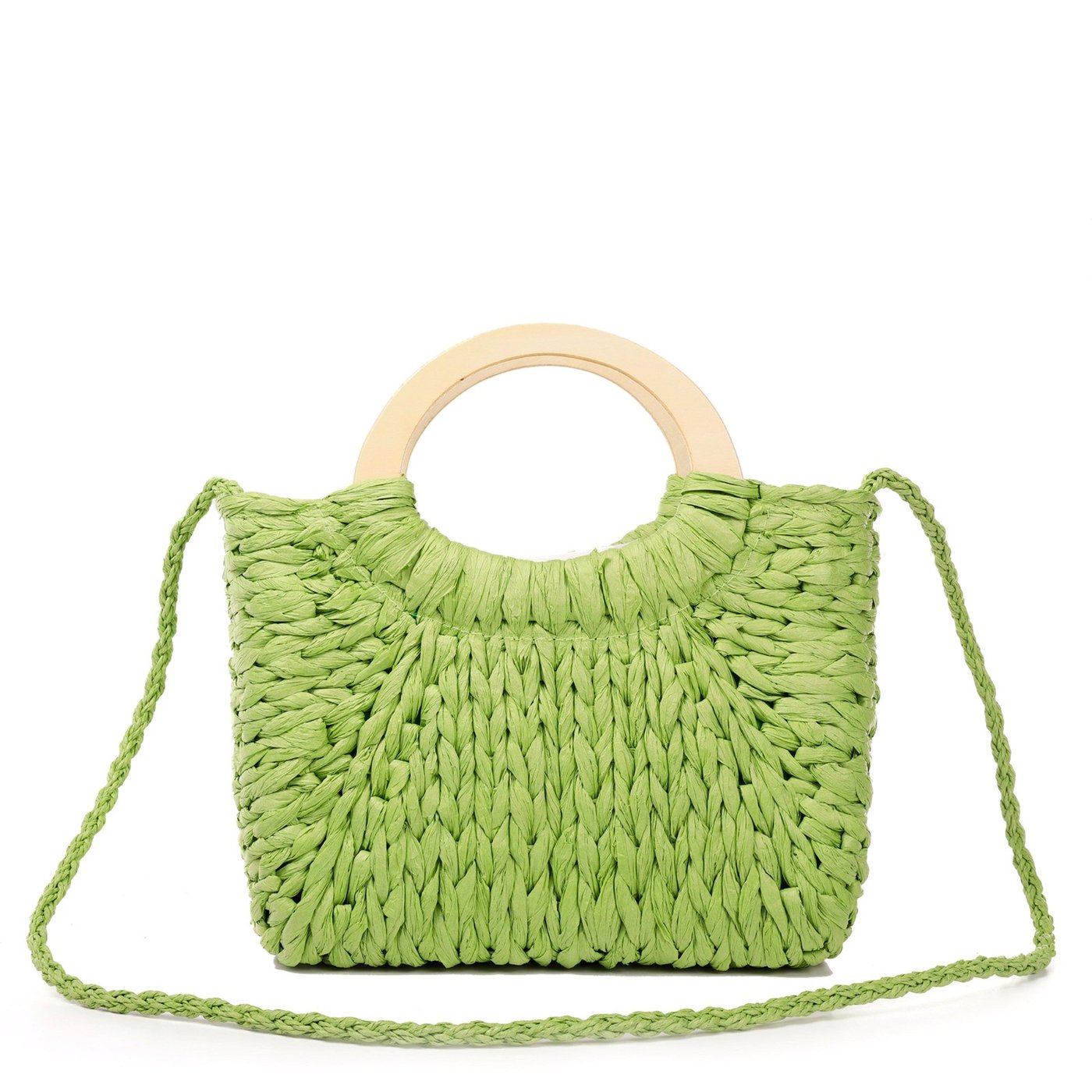 Straw bag with wooden handle GB