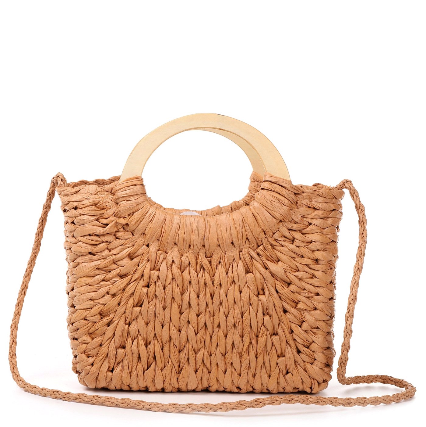 Straw bag with wooden handle GB