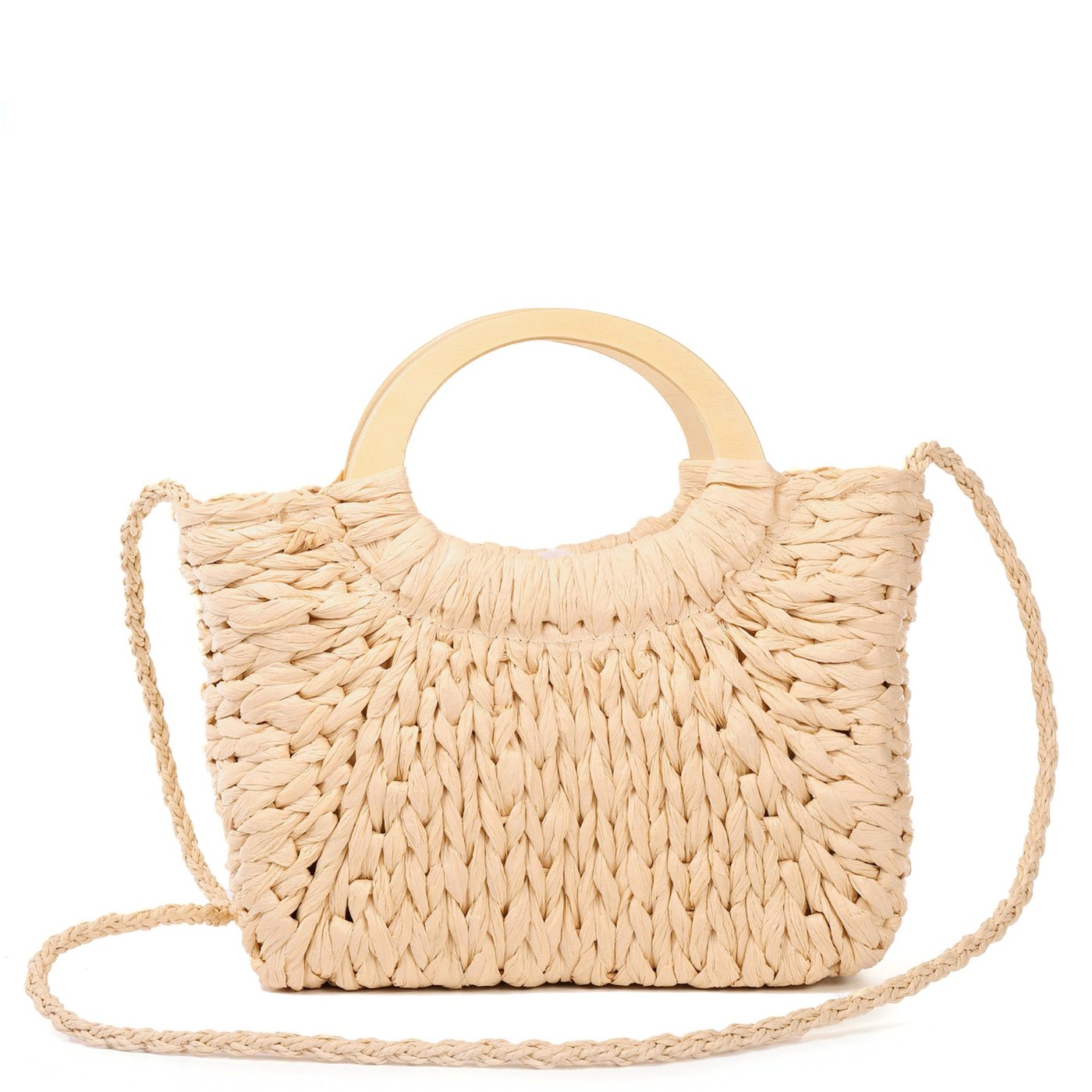 Straw bag with wooden handle GB