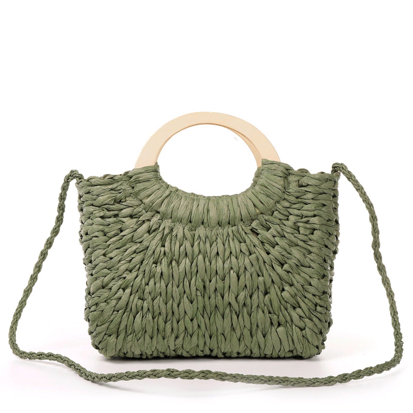 Straw bag with wooden handle GB