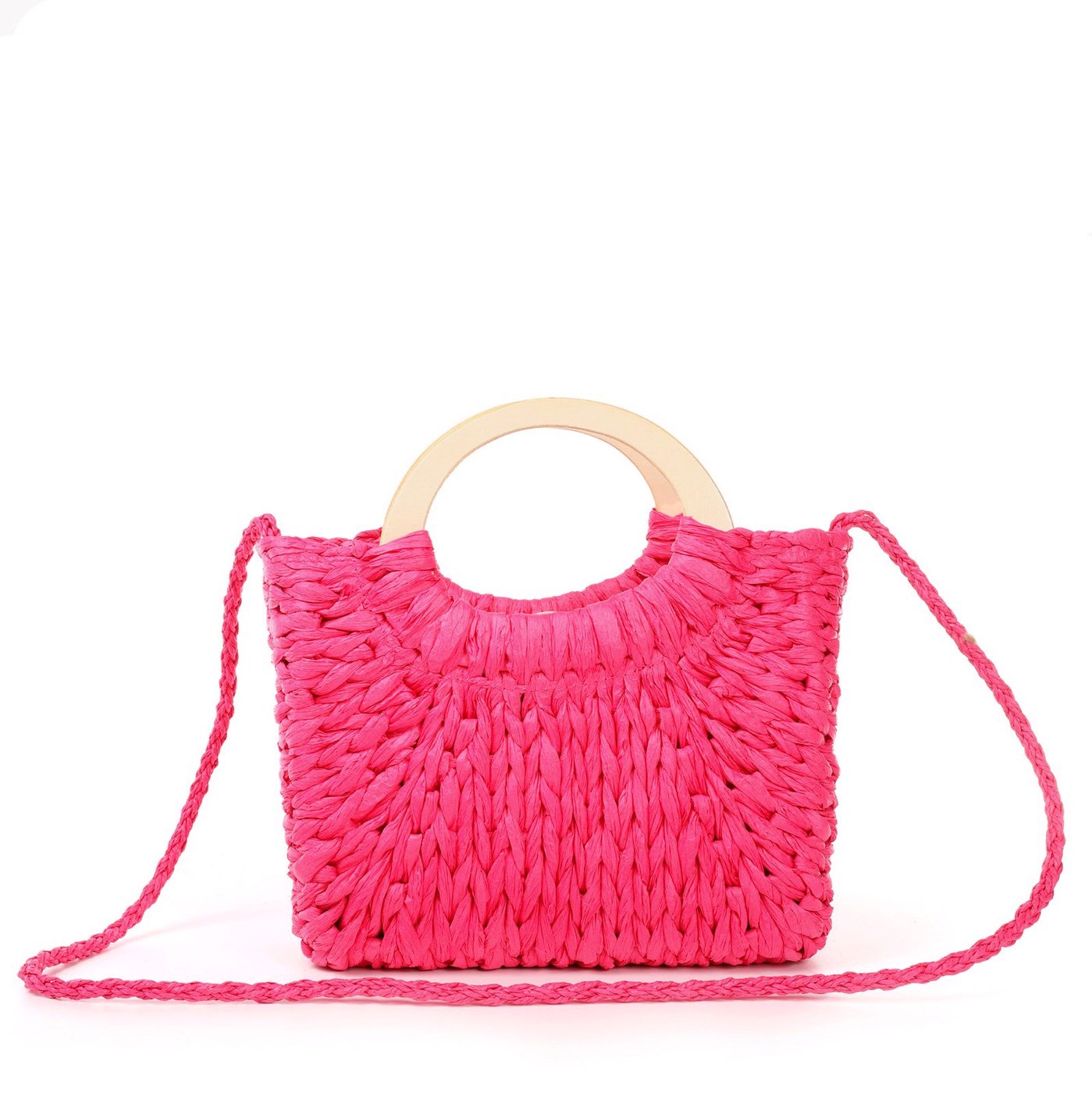 Bolso de paja con mango de madera GB