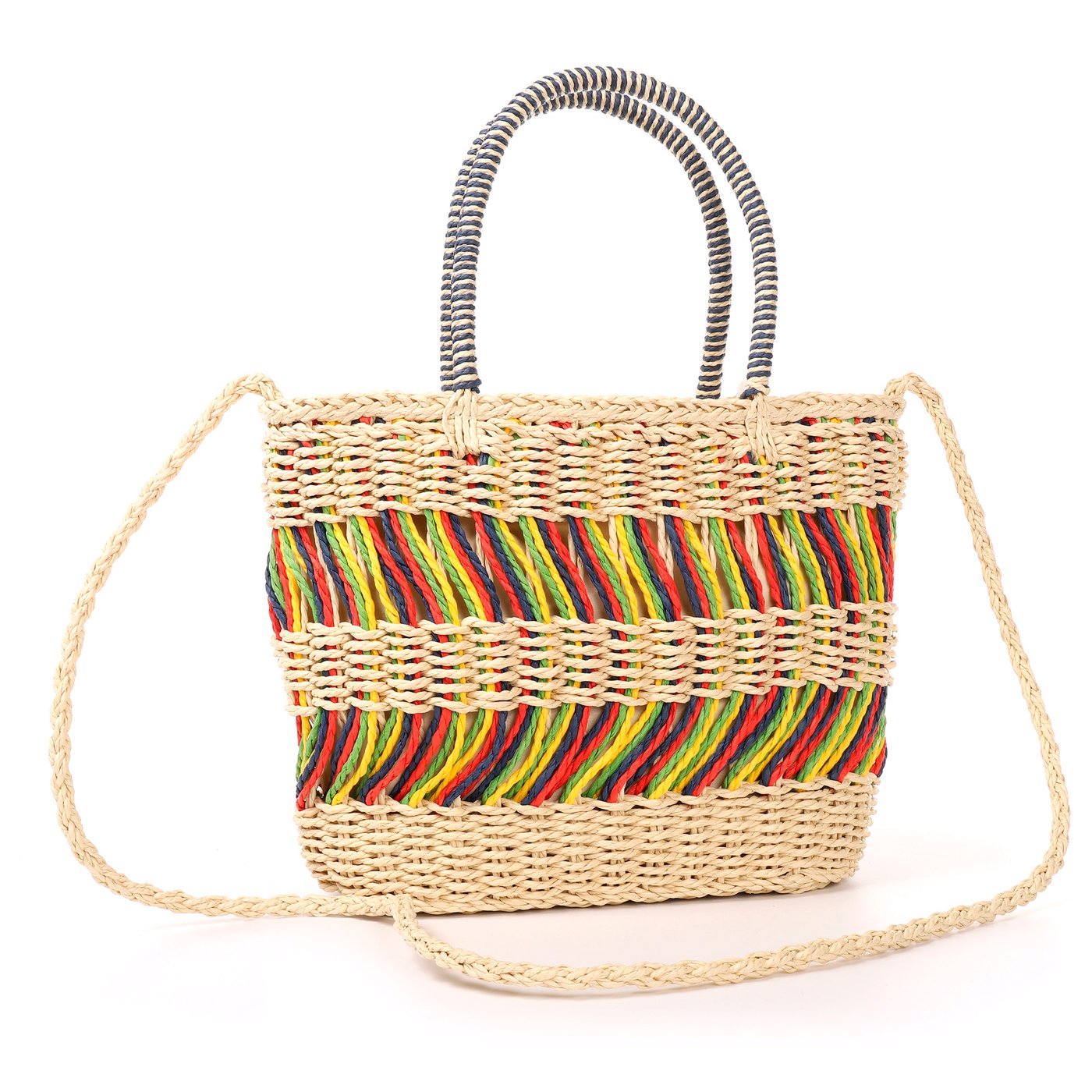 Differentiated and multicolored raffia basket GB