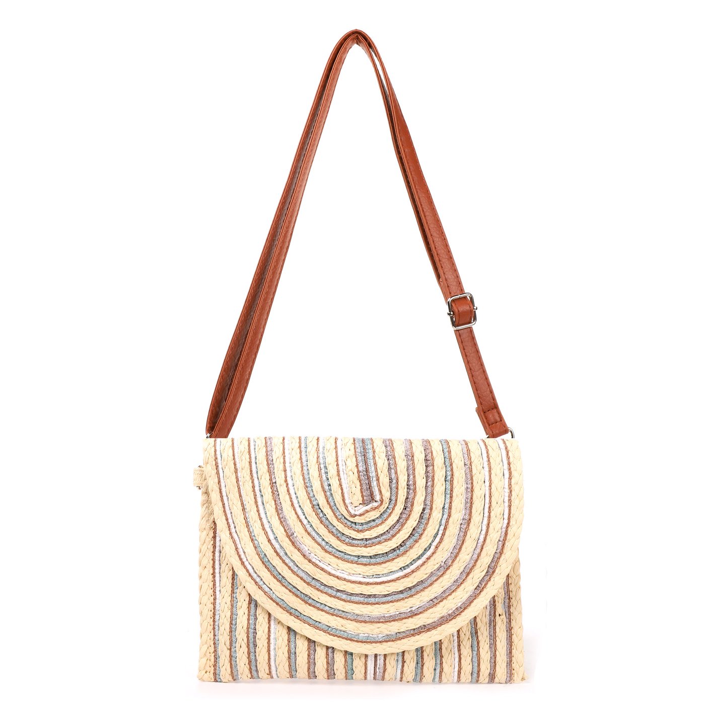 Straw shoulder bag with colorful lines GB