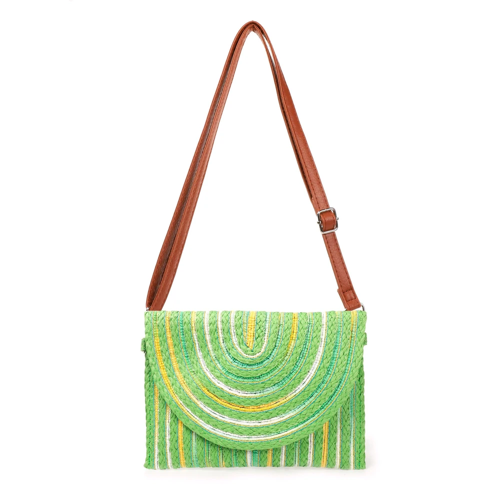 Bolsa tiracolo em palha com linhas coloridas GB