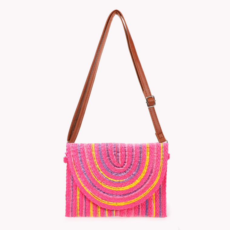 Straw shoulder bag with colorful lines GB