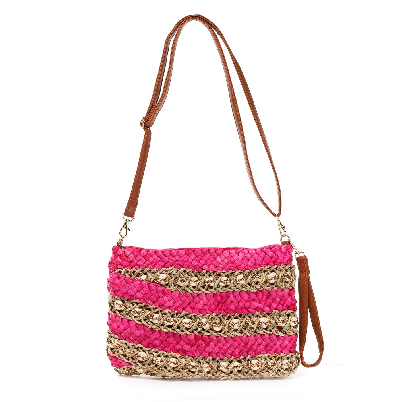 Straw bag with shiny GB interlacing