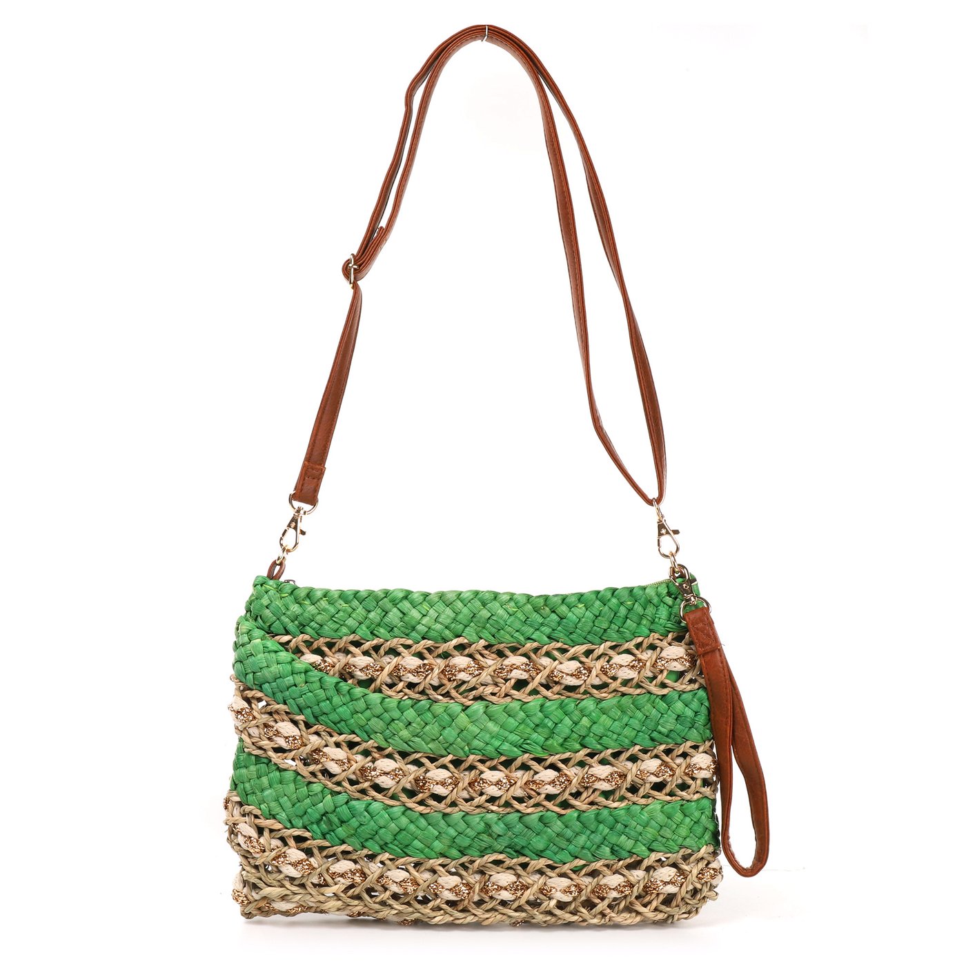 Straw bag with shiny GB interlacing