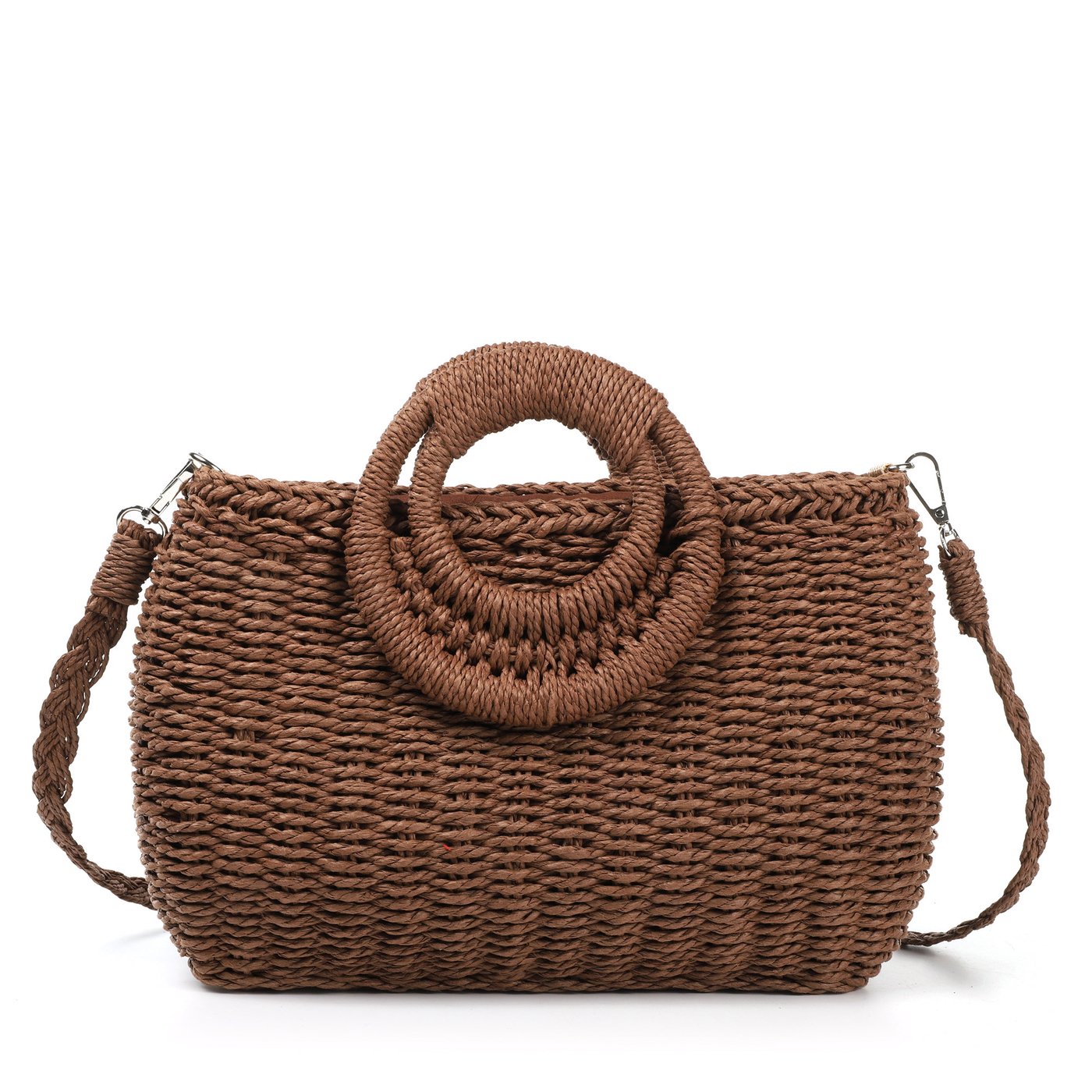 Straw bag with GB interlaced shoulder bag