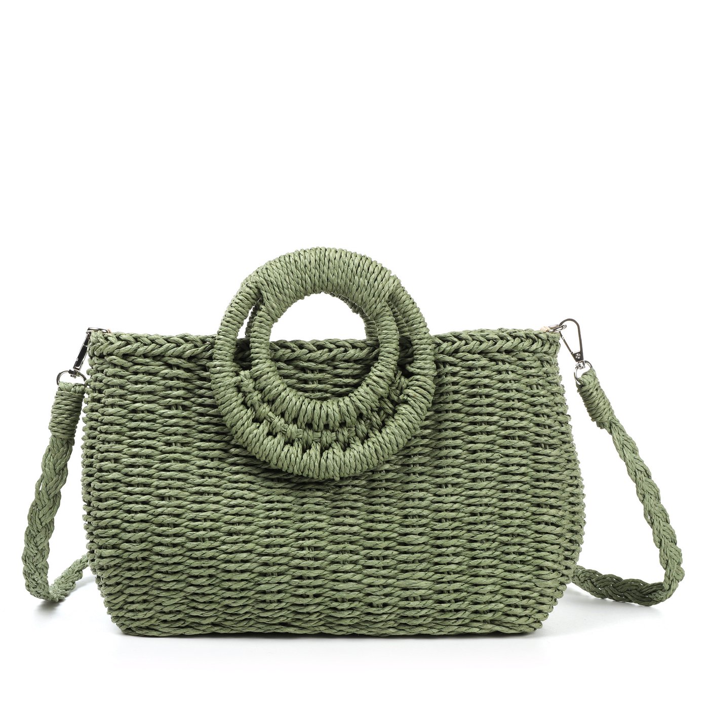 Straw bag with GB interlaced shoulder bag