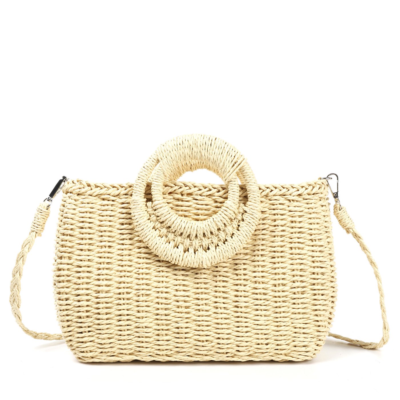 Straw bag with GB interlaced shoulder bag