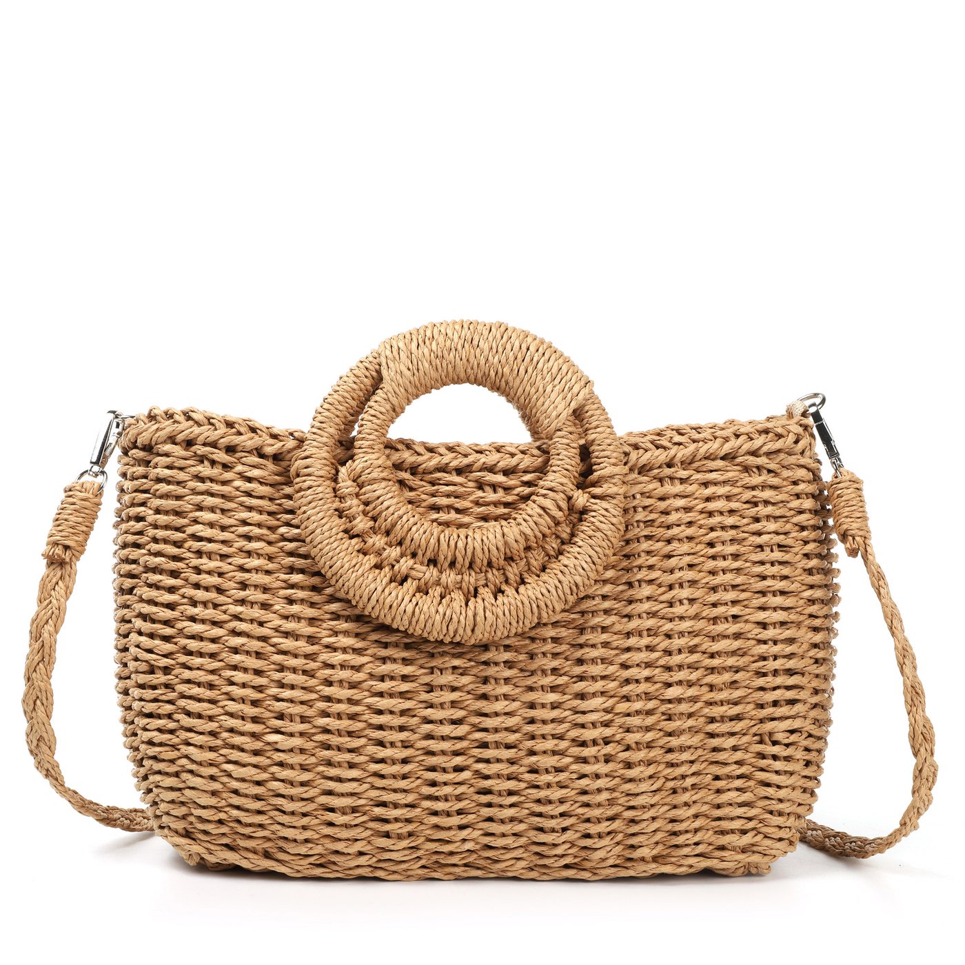 Straw bag with GB interlaced shoulder bag