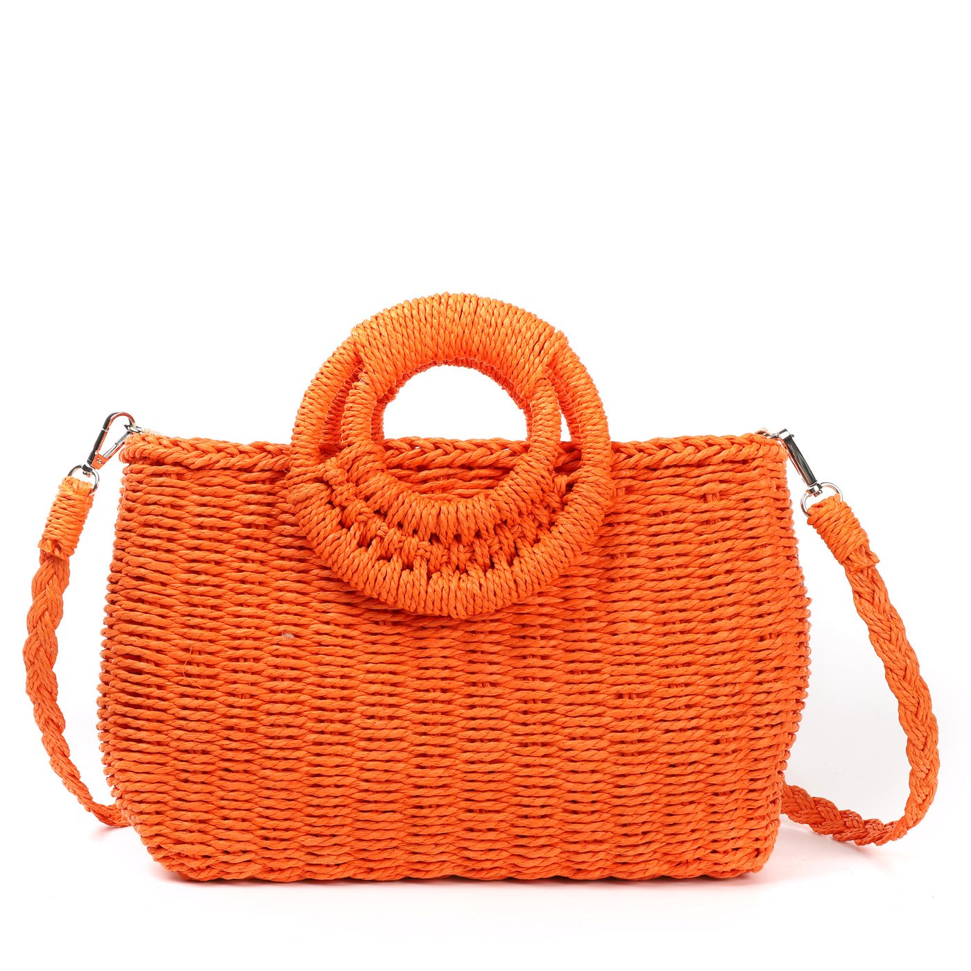 Straw bag with GB interlaced shoulder bag