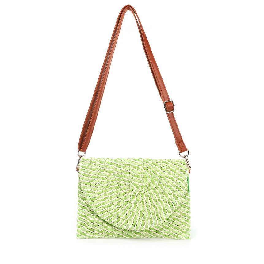 Sac bandoulière en paille aux couleurs entrelacées GB