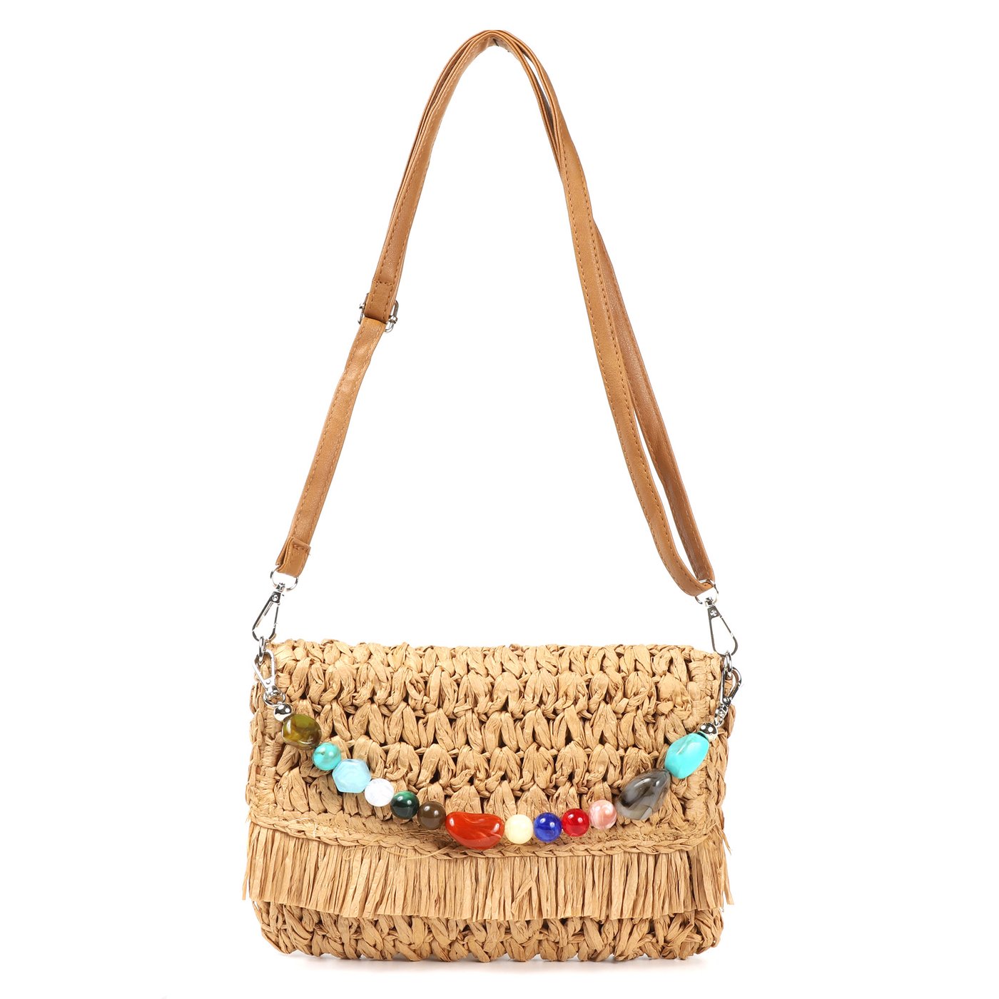 Raffia bag with GB stone accessory