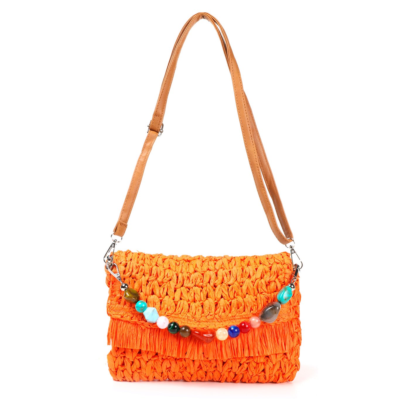 Raffia bag with GB stone accessory