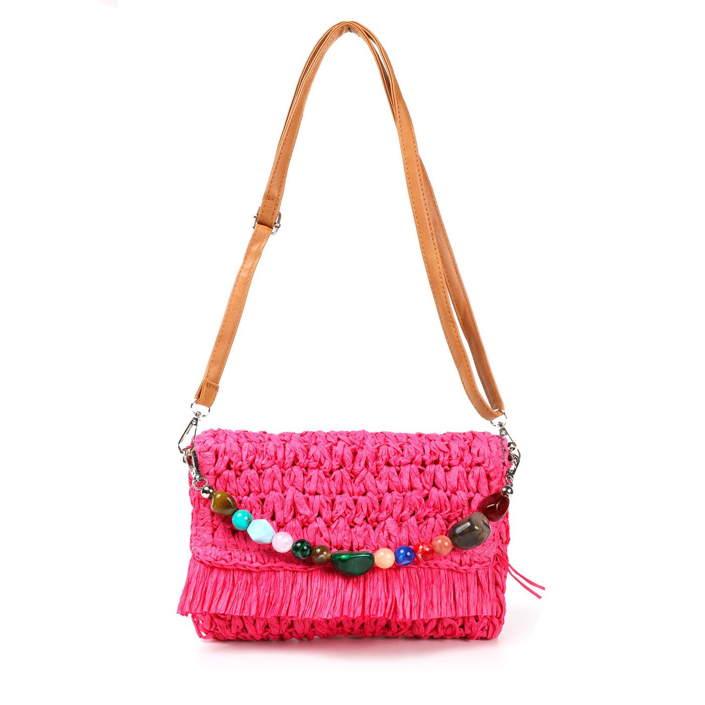 Raffia bag with GB stone accessory