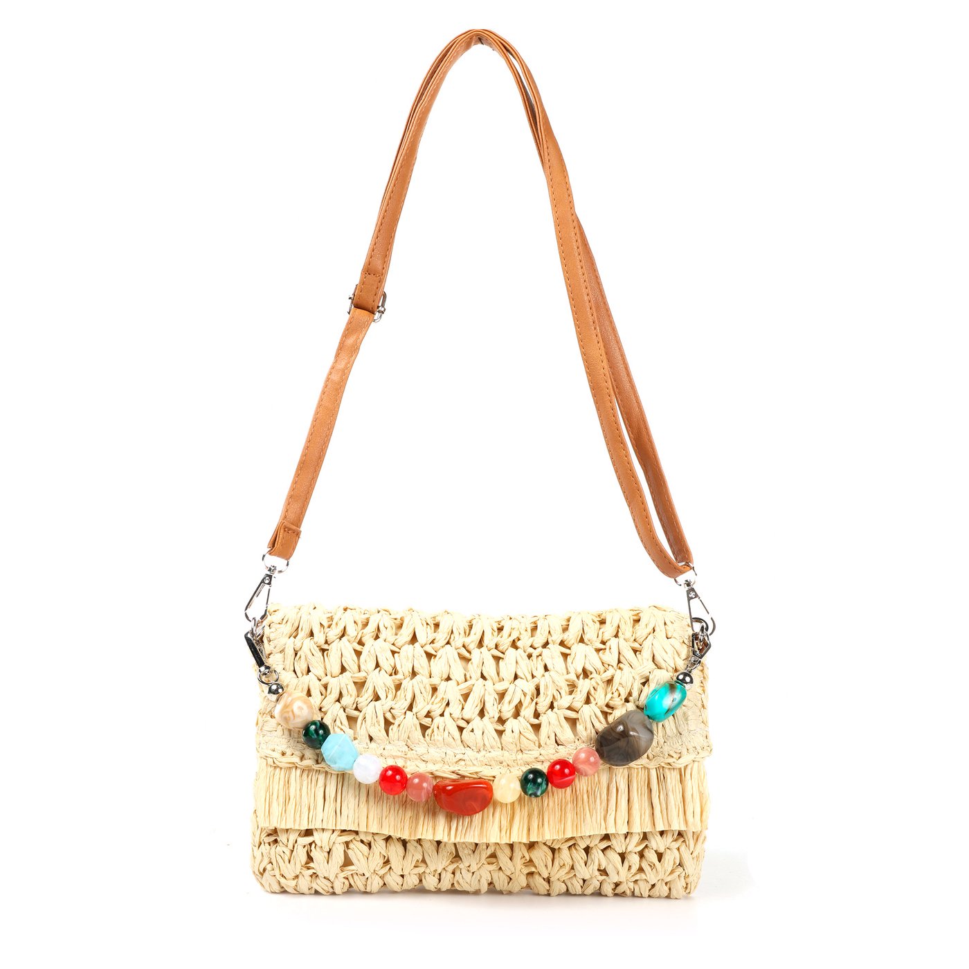 Raffia bag with GB stone accessory