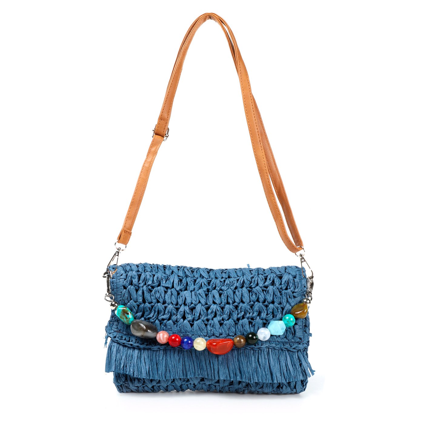 Raffia bag with GB stone accessory