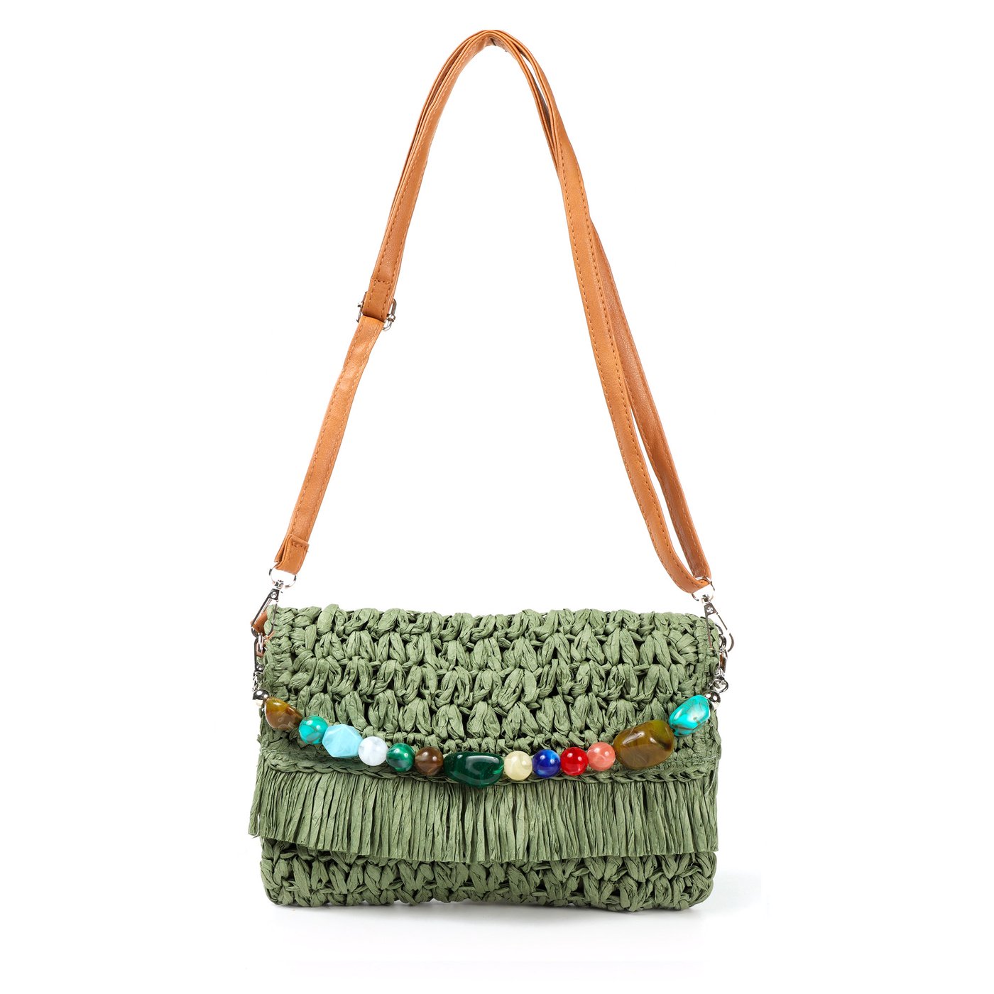 Bolso de rafia con accesorio GB piedra