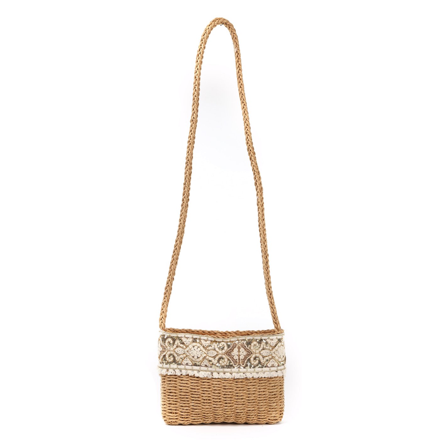 Raffia bag with embroidery and sequins GB