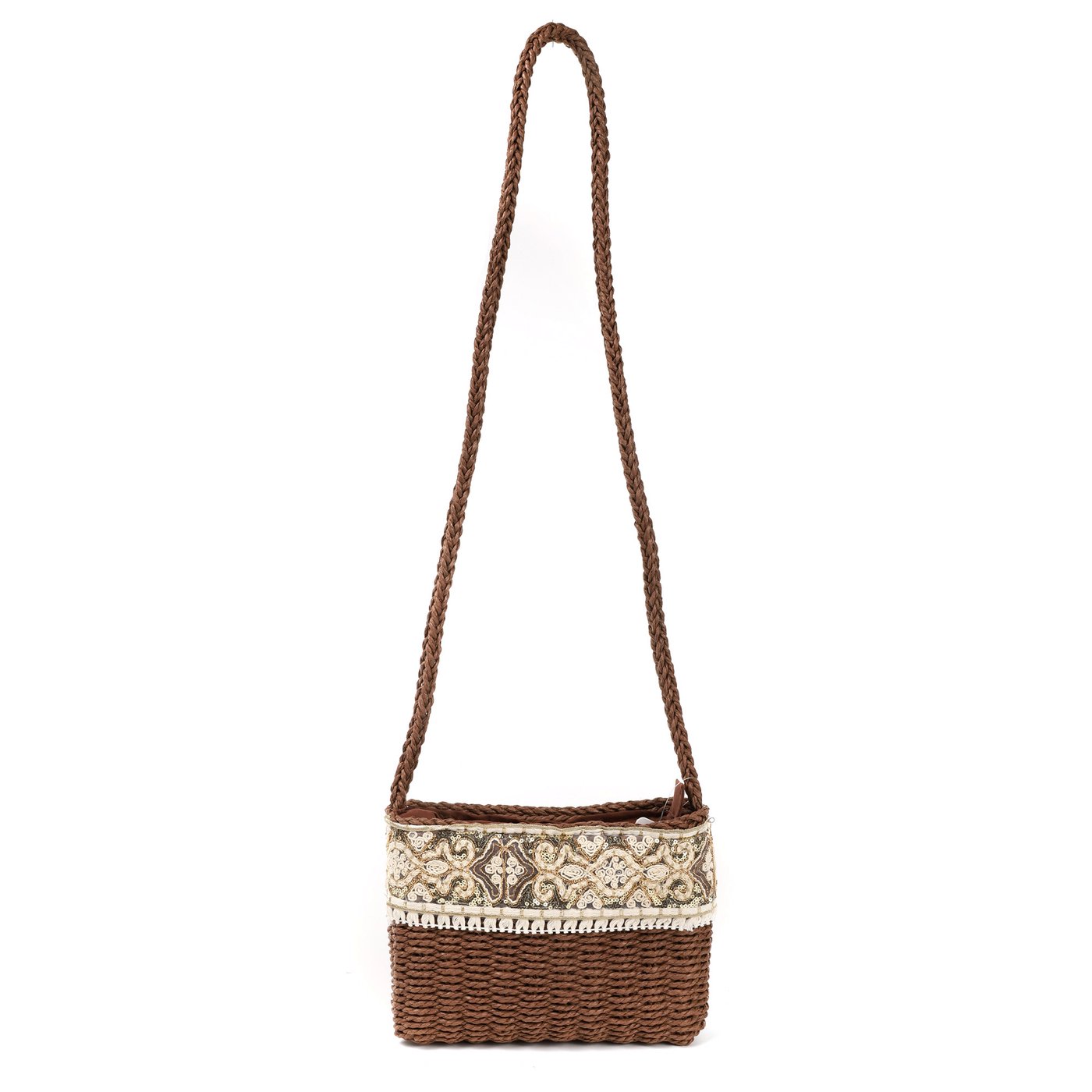 Raffia bag with embroidery and sequins GB