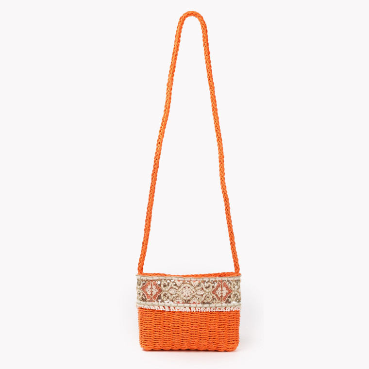 Raffia bag with embroidery and sequins GB