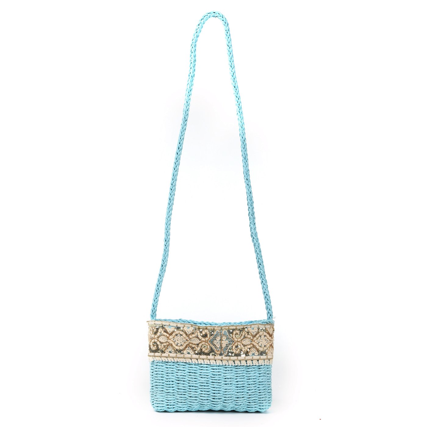 Raffia bag with embroidery and sequins GB