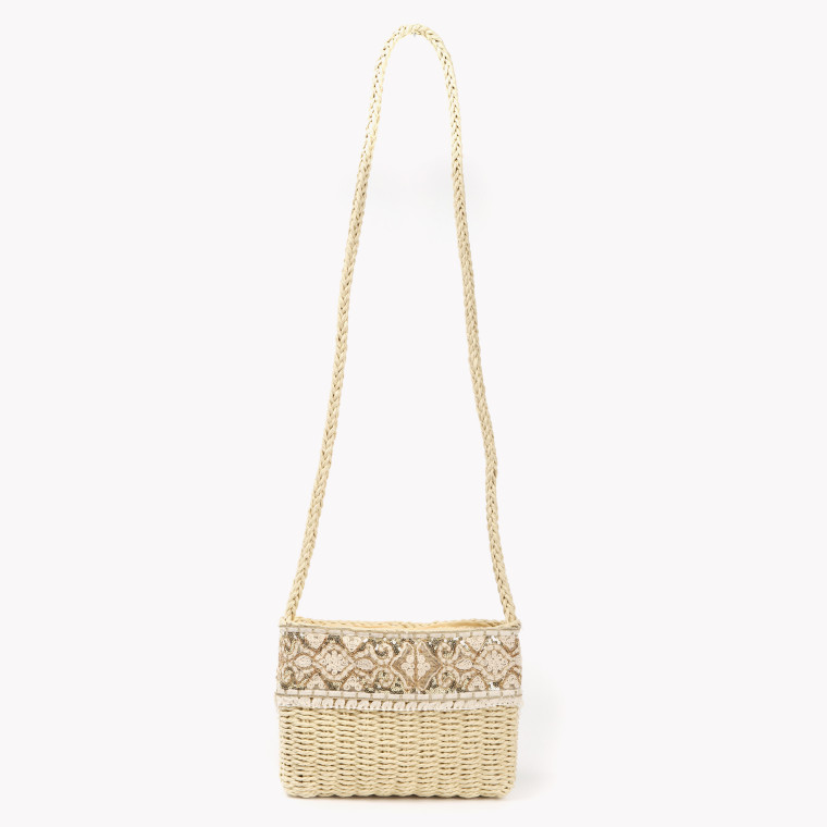 Raffia bag with embroidery and sequins GB