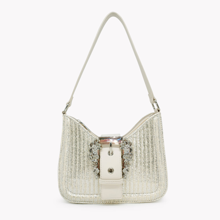 Raffia shoulder bag with GB buckle