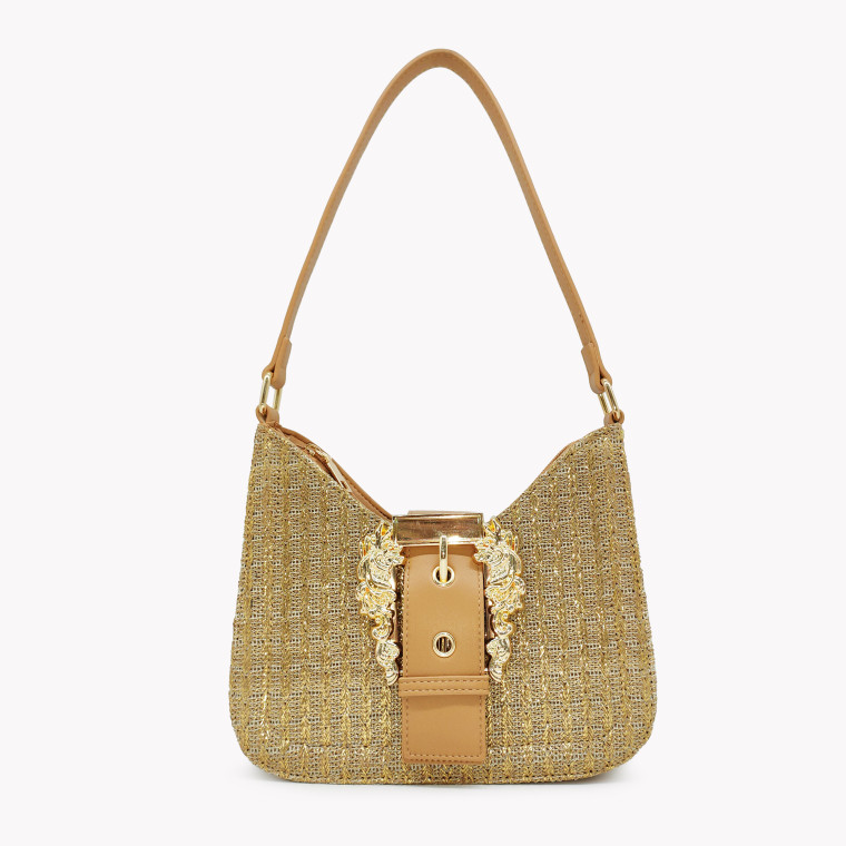 Raffia shoulder bag with GB buckle