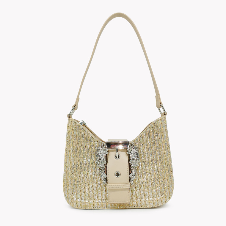 Raffia shoulder bag with GB buckle