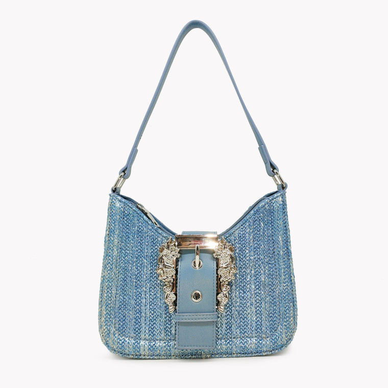 Raffia shoulder bag with GB buckle