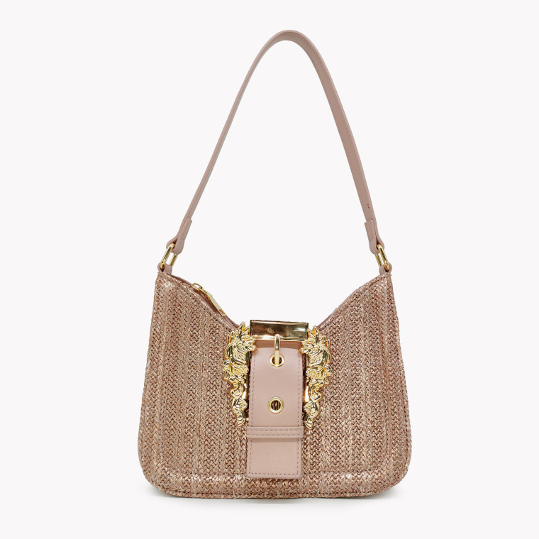 Raffia shoulder bag with GB buckle