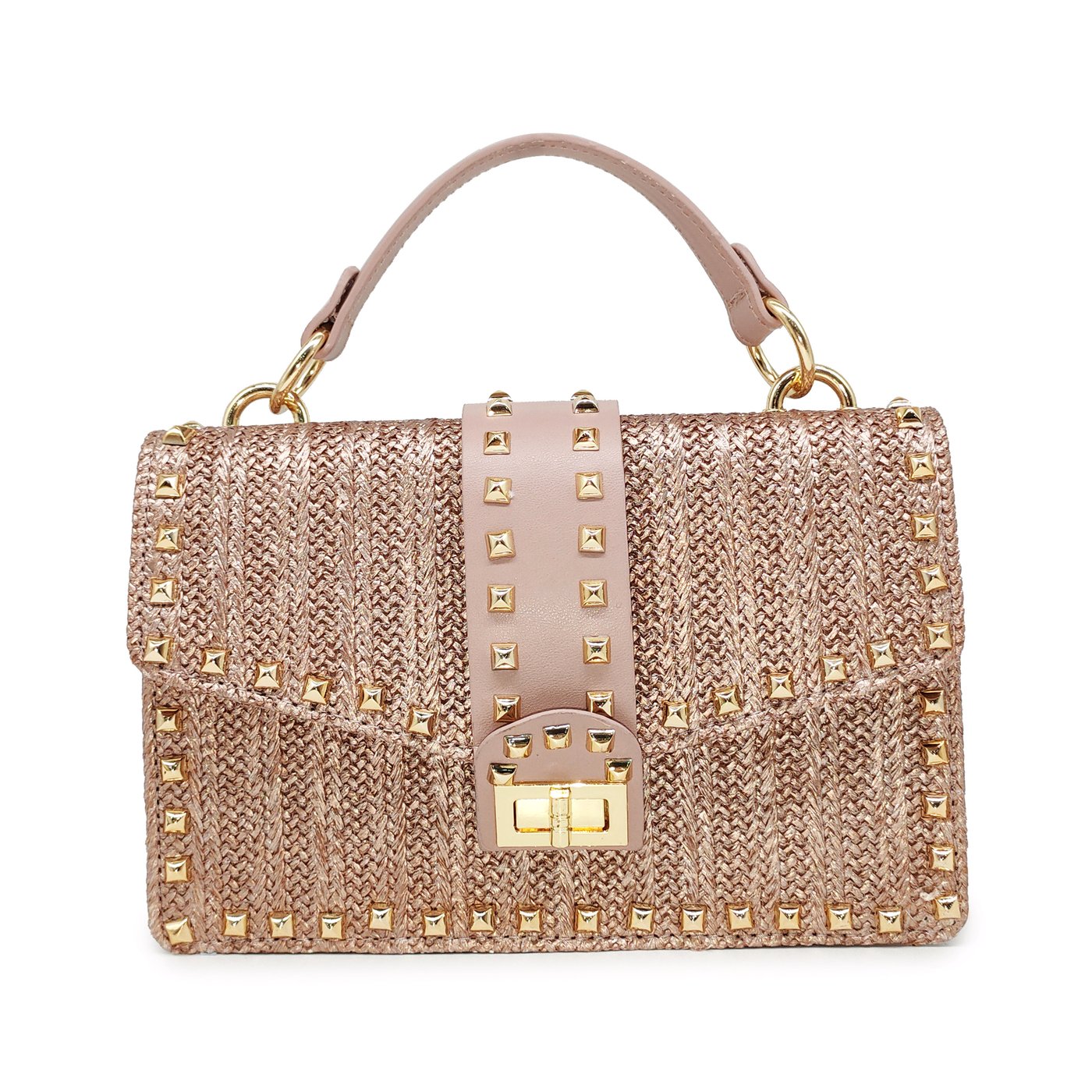 Bright raffia bag with stud flap closure GB