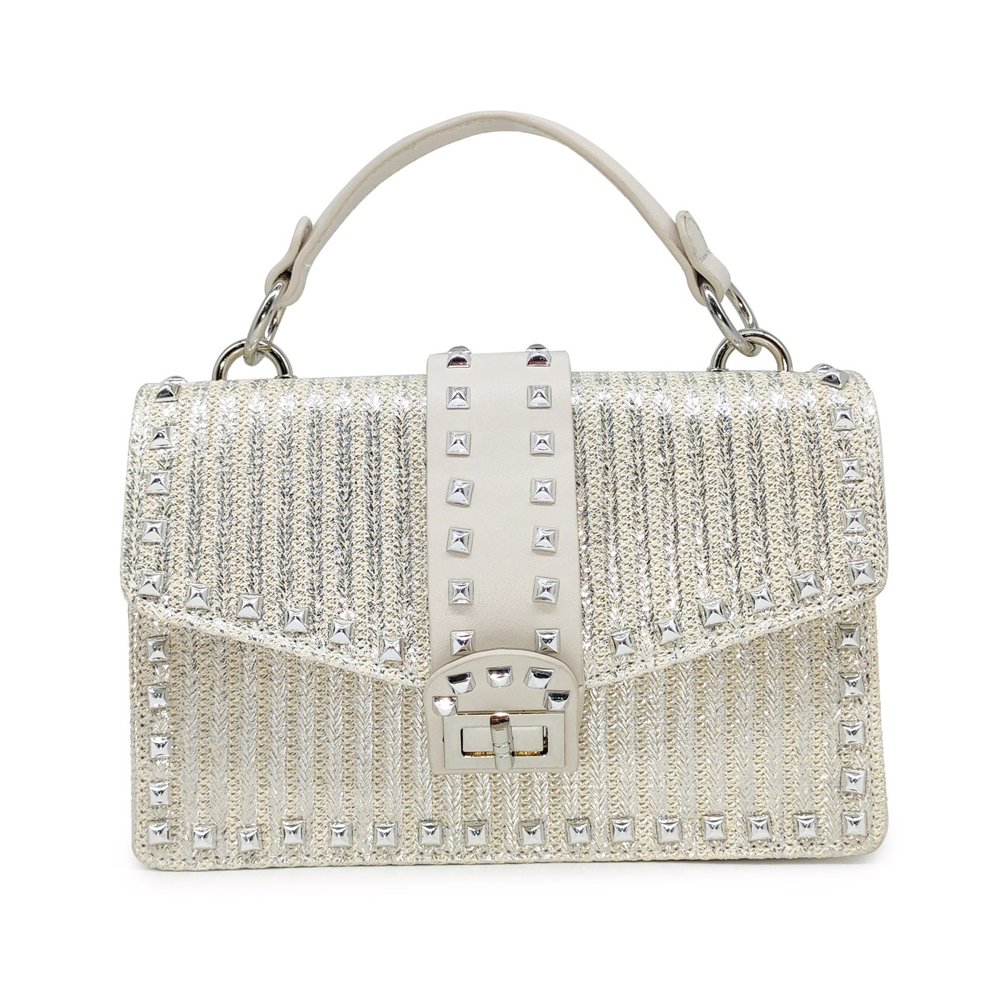 Bright raffia bag with stud flap closure GB