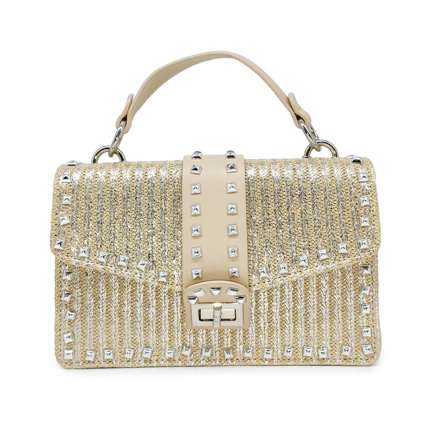 Bright raffia bag with stud flap closure GB