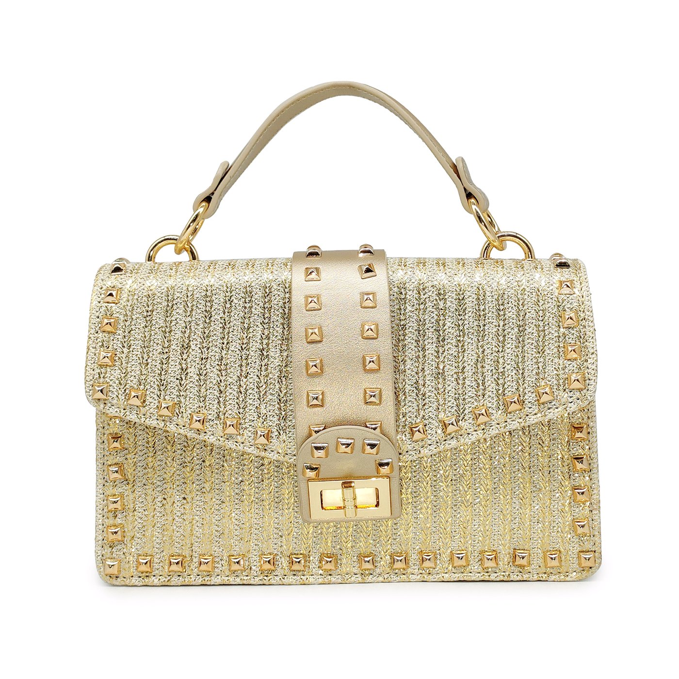 Bright raffia bag with stud flap closure GB