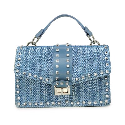 Bright raffia bag with stud flap closure GB