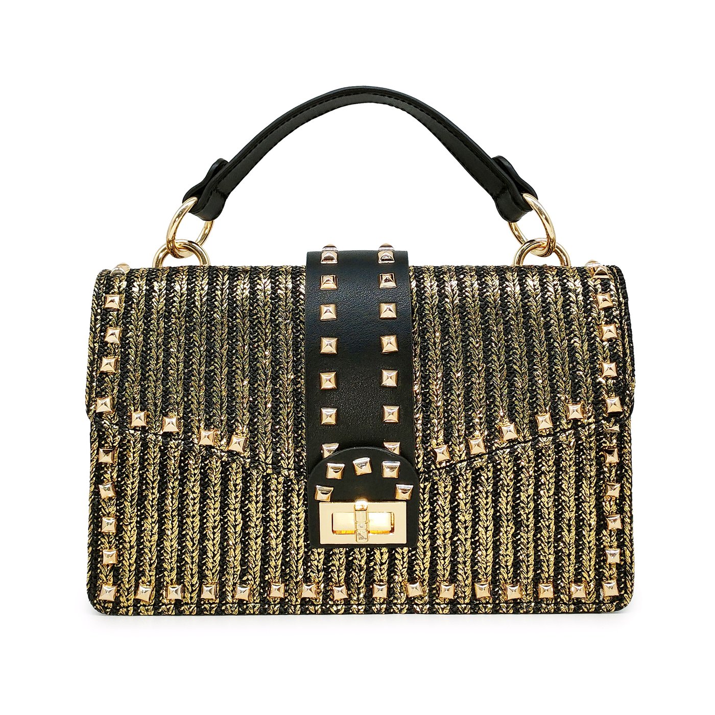 Bright raffia bag with stud flap closure GB