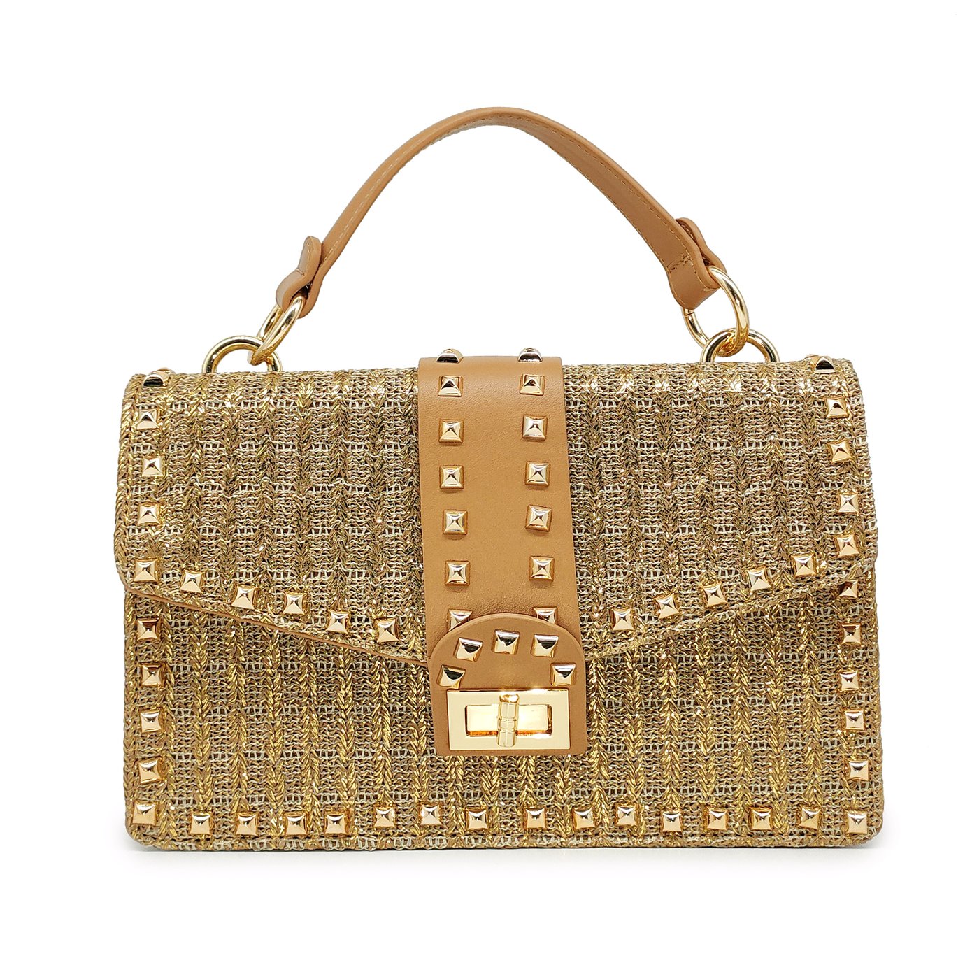 Bright raffia bag with stud flap closure GB