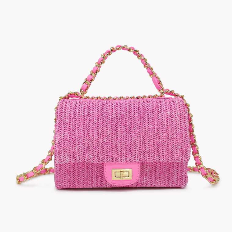 GB combined chain raffia shoulder bag