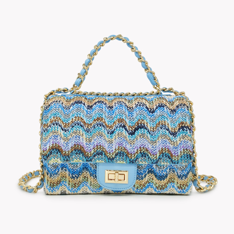 GB combined chain raffia shoulder bag