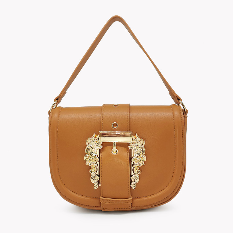 Raffia bag with flap closure and GB buckle