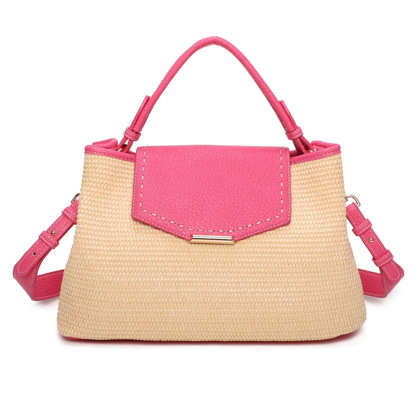 Raffia bag with GB synthetic flap closure