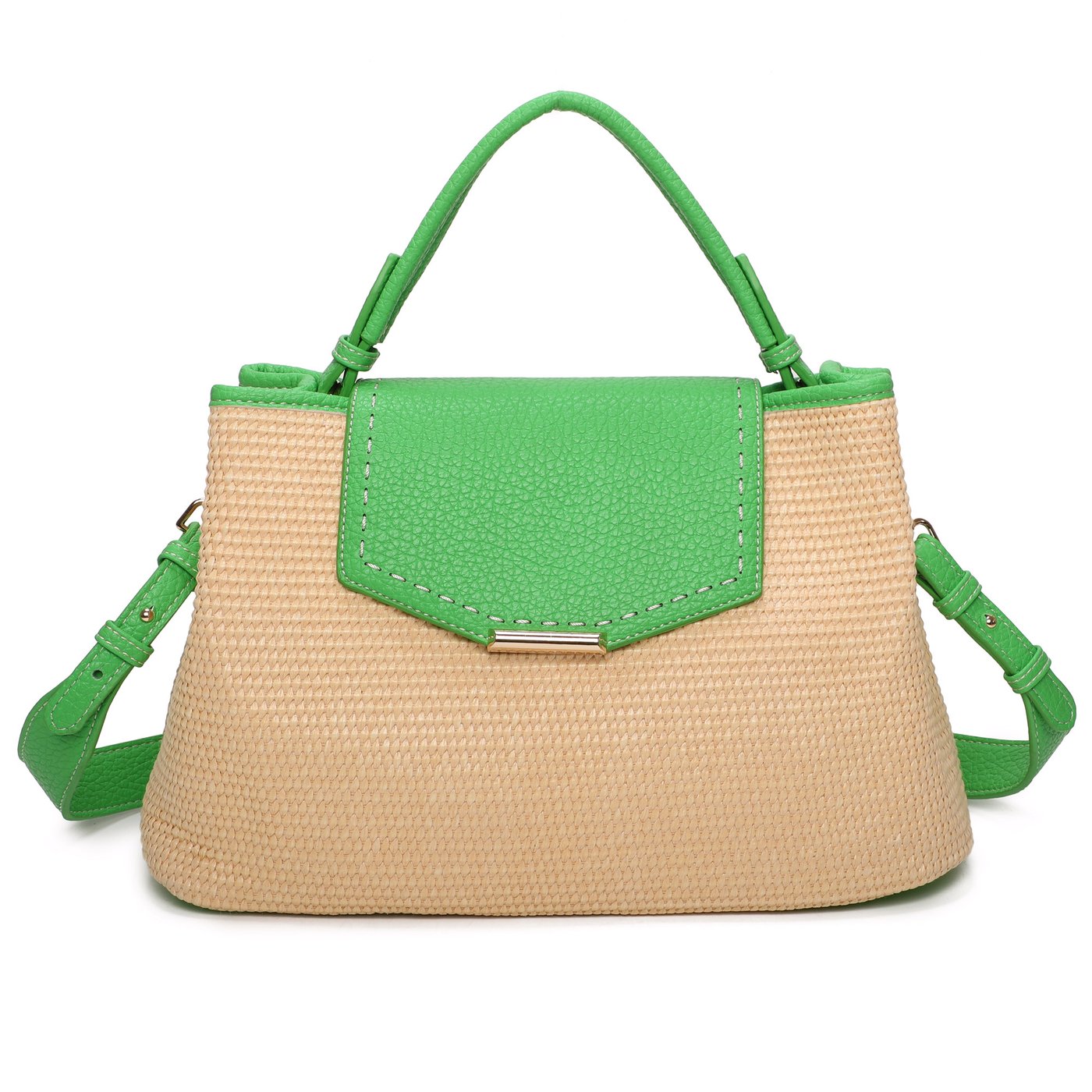 Raffia bag with GB synthetic flap closure