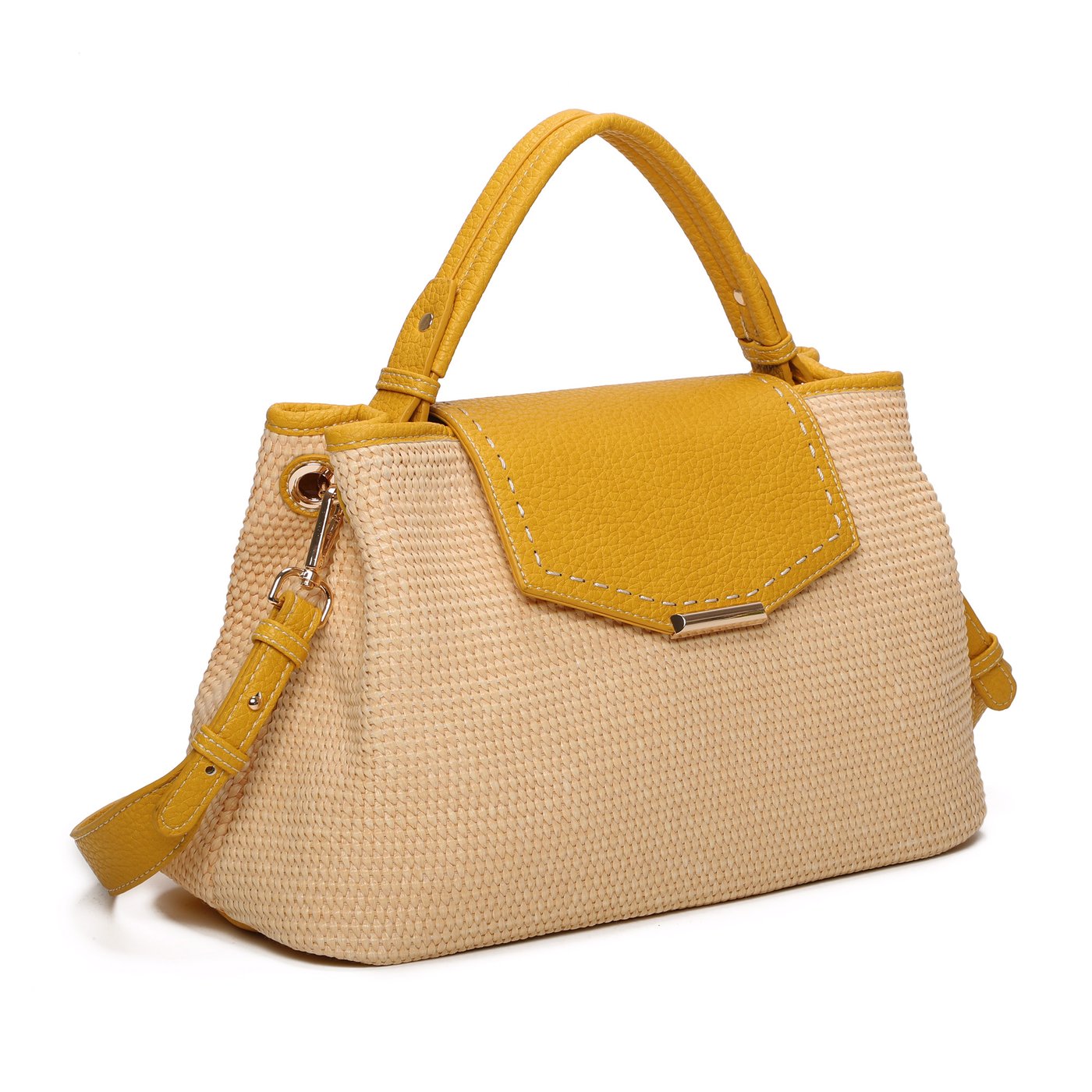 Raffia bag with GB synthetic flap closure