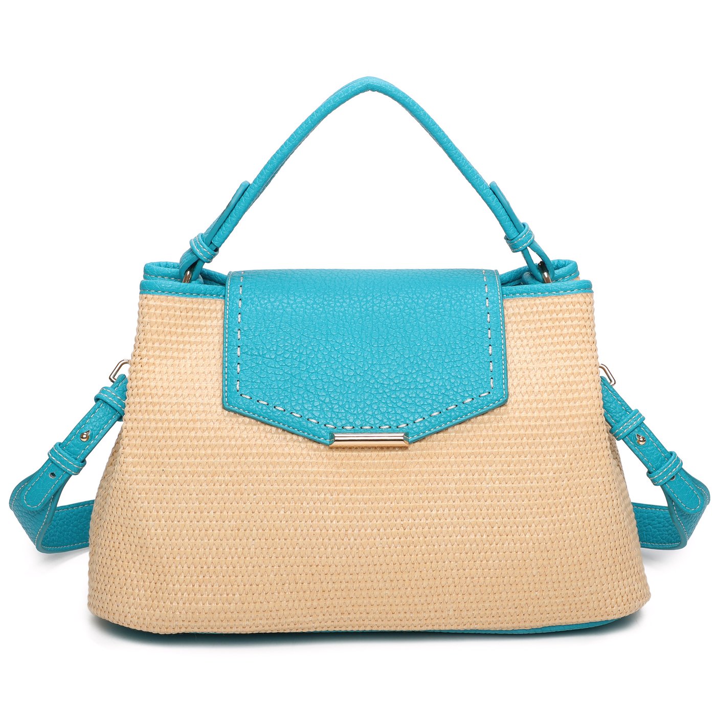 Raffia bag with GB synthetic flap closure