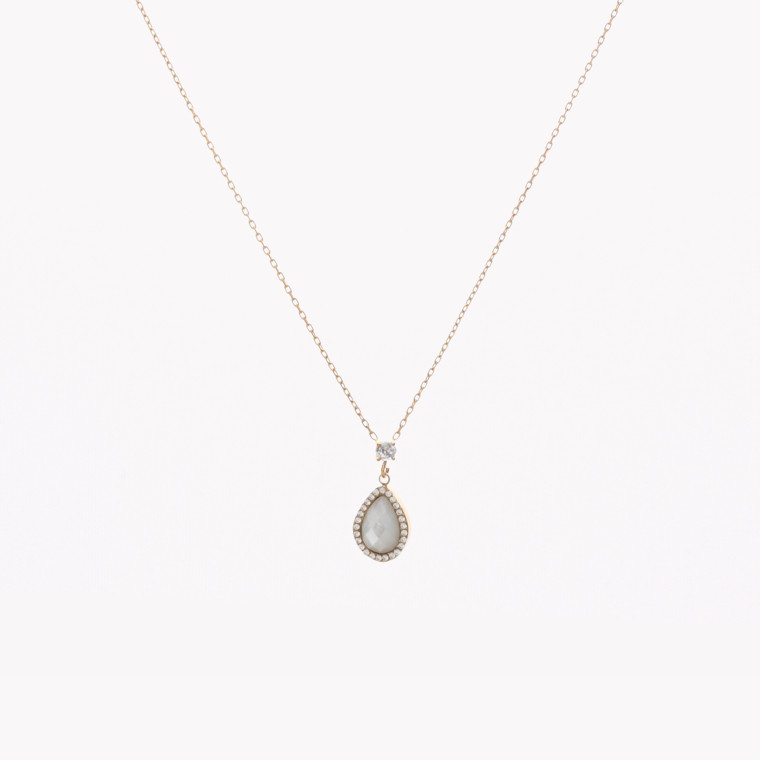 Necklace stainless steel natural stone oval GB